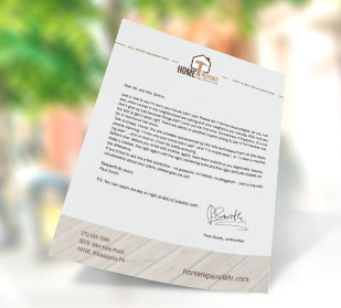 Personalized 8.5"x11" letterhead with brand logo, colors and font created for press releases and other corporate correspondence.
