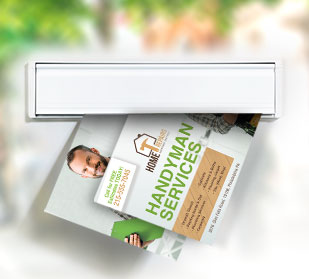 Handyman postcard mailers delivered through a mail delivery slot.