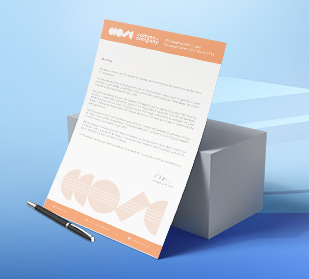 Personalized 8.5"x11" letterhead with brand logo, colors and font created for press releases and other corporate correspondence.