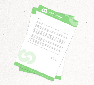 Personalized 8.5"x11" letterhead with brand logo, colors and font created for press releases and other corporate correspondence.