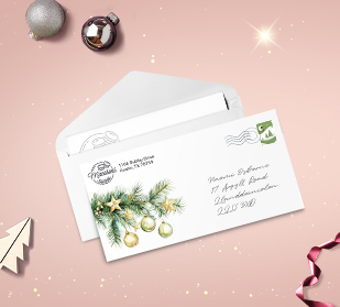 Custom branded and addressed envelope with second envelope opened and letter peeking out